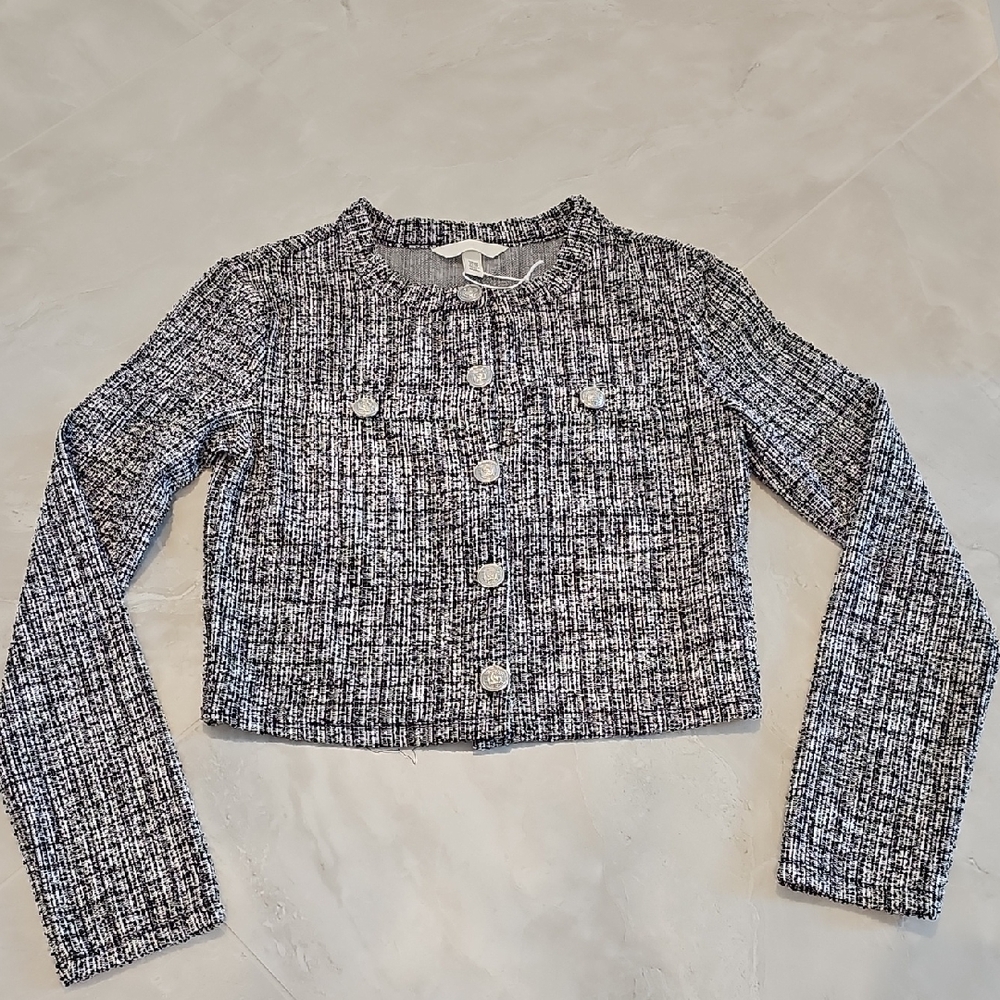 H&M Black and White Tweed Cropped Blazer